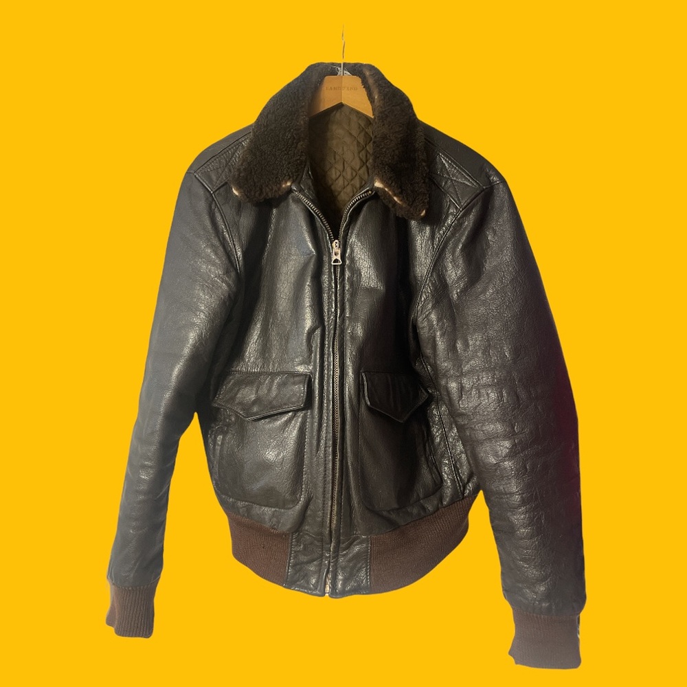 Vintage Distressed Motorcycle Bomber Aviator Leather Jacket Flight Jacket Medium